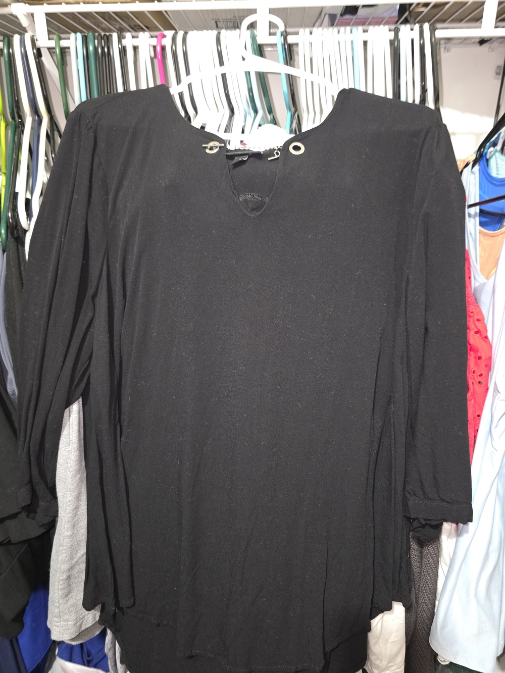 torrid Black Long-Sleeve Keyhole Blouse with Grommet Detail